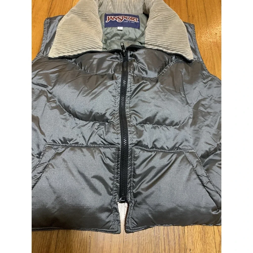 Jansport Vintage Goose Down Puffer Vest Corduroy Collar Womens Large